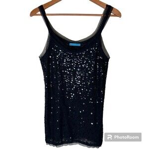 Alice + Olivia Black Sequined Sheer Camisole Top Size S